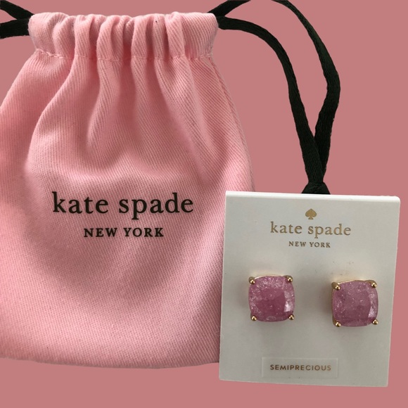 New with Dustbag Kate Spade Gold Tone Square Pink Stud Earrings Sparkly Glitter